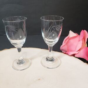 Elegant Vintage Sasaki Crystal Etched Wheat Cordial Glasses 3.5" tall Set of 2